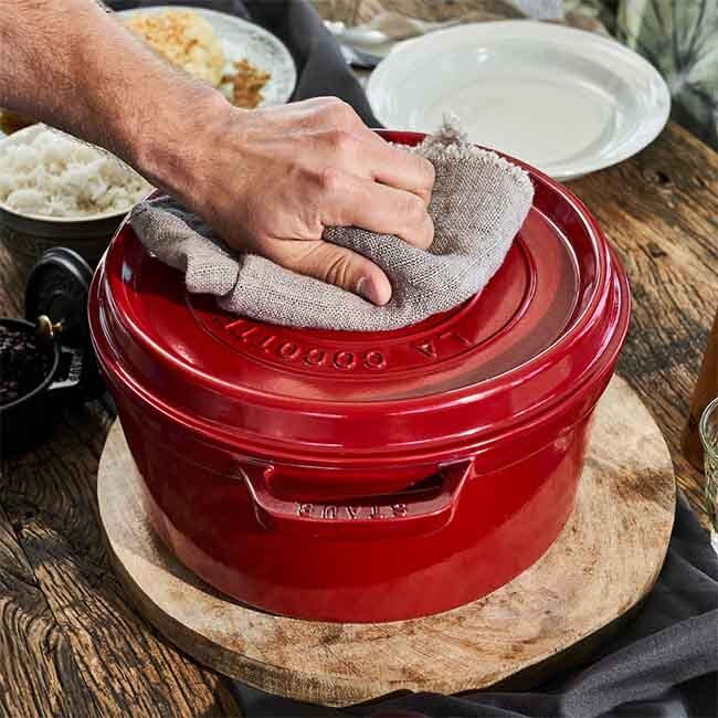 Staub Cast Iron 7 Qt. Round Cocotte in use