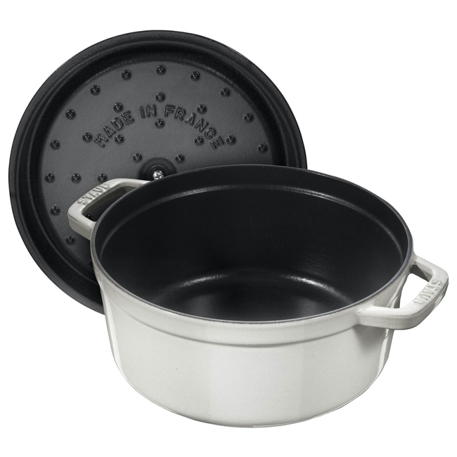 Staub Cast Iron 7 Qt. Round Cocotte - White Truffle