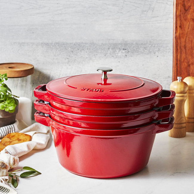 Staub 4-Pc Cast Iron Stackable Set | Cherry