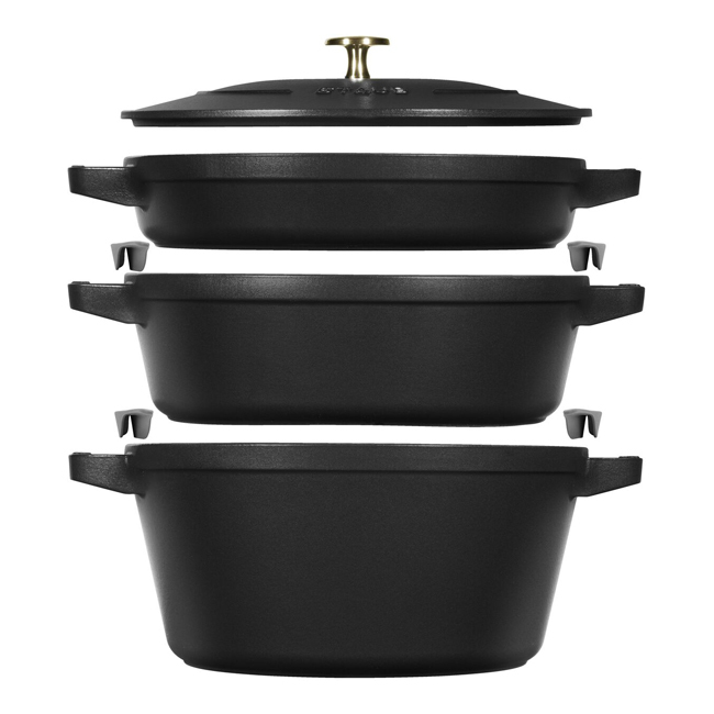 Staub 4-Pc Cast Iron Stackable Set | Black