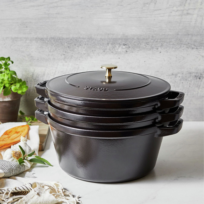 Staub 4-Pc Cast Iron Stackable Set | Black