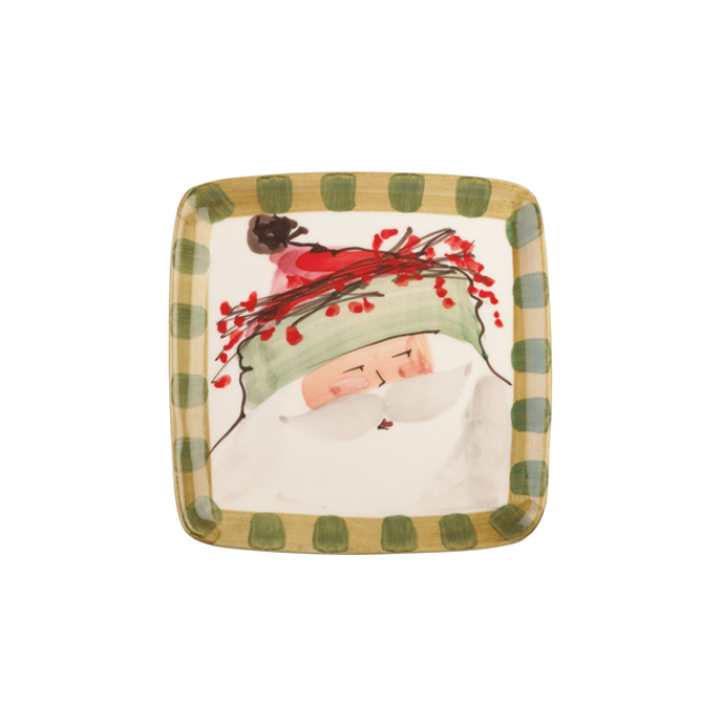 Vietri Old St. Nick Square Salad Plate - Green Hat