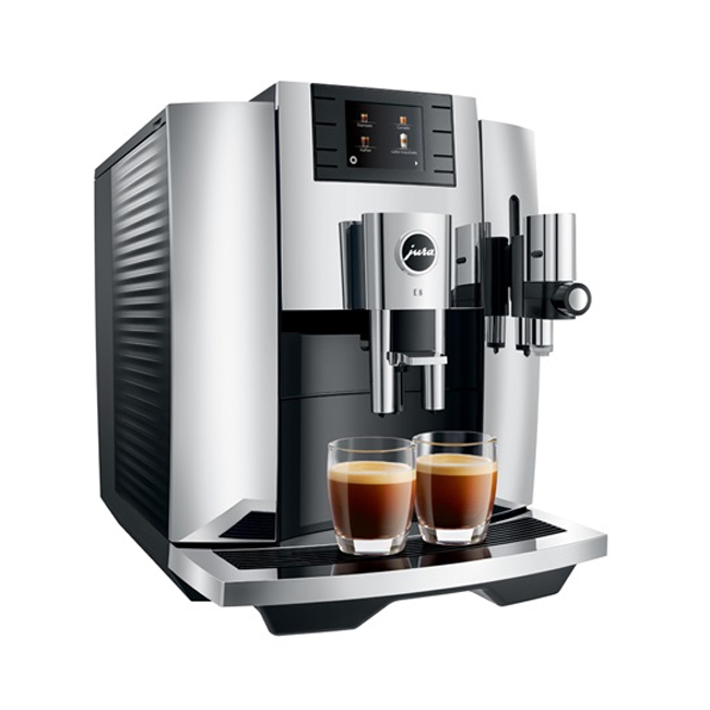 Jura E8 Automatic Coffee Center - Chrome - Left quarter view