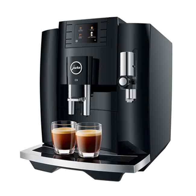 Jura E8 Automatic Coffee Center - Piano Black - Right quarter view