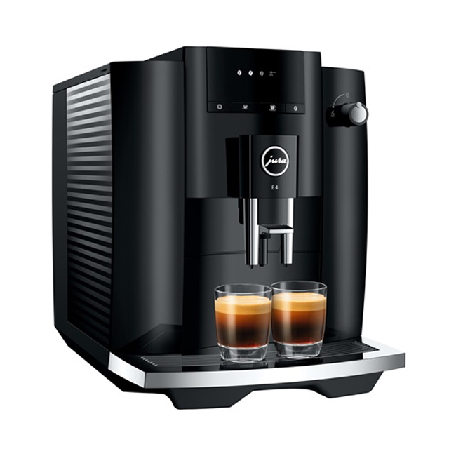 Jura E4 Automatic Coffee Center - Piano Black | Left Side Quarter View