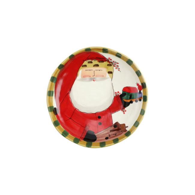 Vietri Old St. Nick Round Shallow Bowl w/ Train