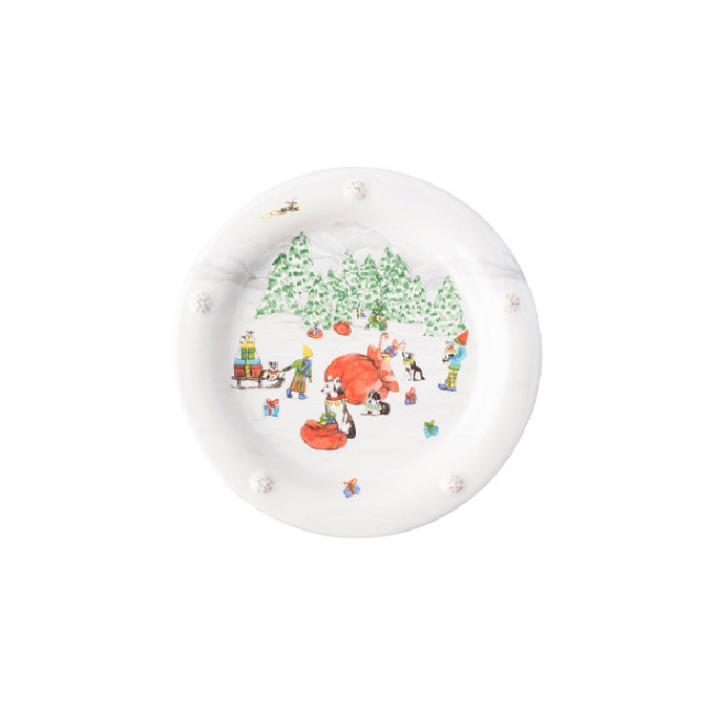 Juliska Berry & Thread North Pole Cocktail Plates Assorted Set of 4 3