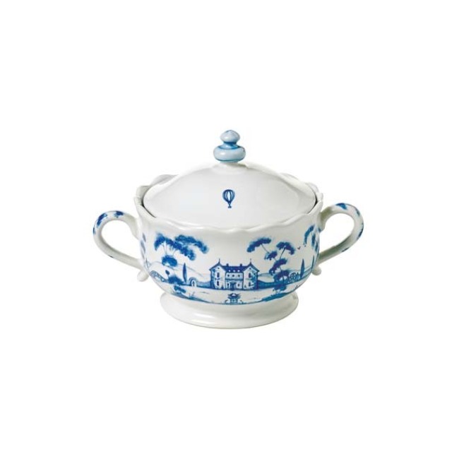 Juliska Country Estate Delft Blue Lidded Sugar/Jam Bowl “Main House”