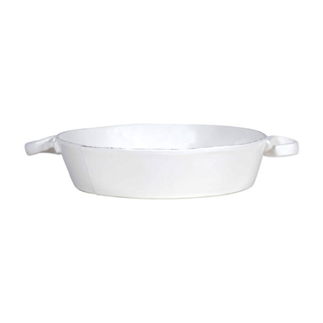 Vietri Lastra White Handled Round Baker