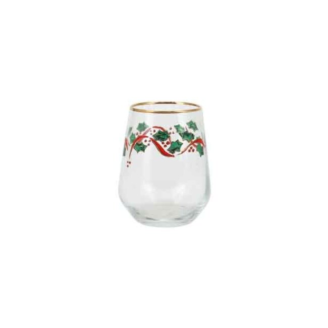 Vietri Holly Stemless Wine Glass