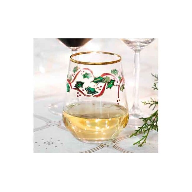 Vietri Holly Stemless Wine Glass 1