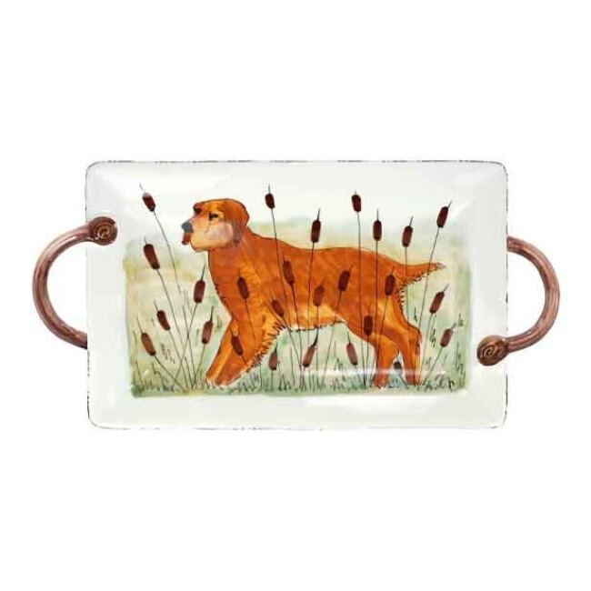 Vietri Wildlife Hunting Dog Handled Rectangular Platter