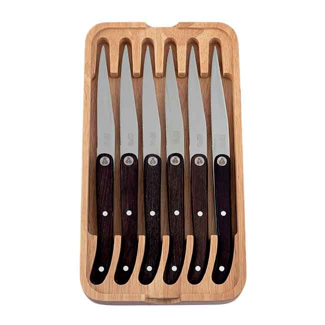 TB Groupe Laguiole Boxed 6-Steak Knives Set – Dark Wood Handle