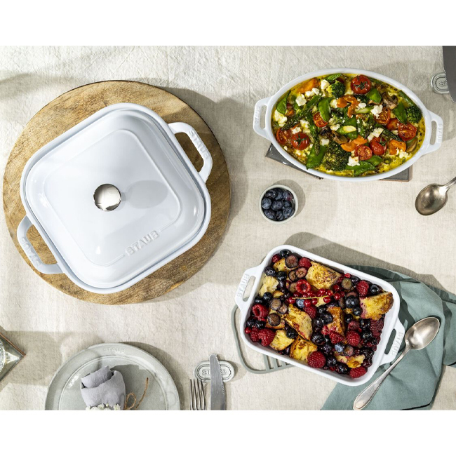 Staub Ceramic 4-Piece Baking Dish Set | White in use