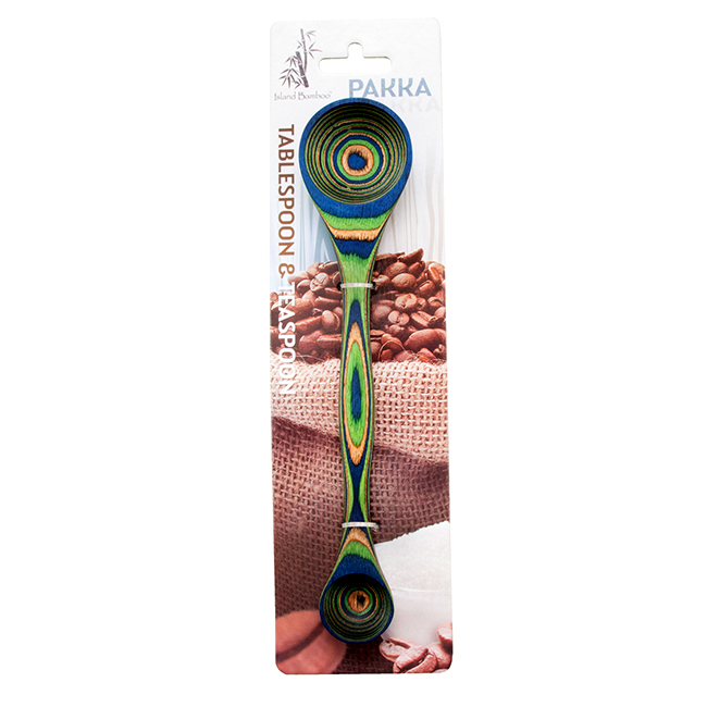 Island Bamboo 9” Pakkawood Double Measuring Spoon, Peacock