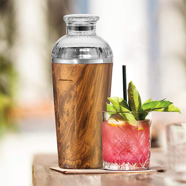 OGGI Groove Insulated Cocktail Shaker - 17oz | Wood Grain