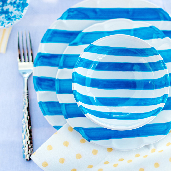 Vietri Amalfitana Aqua Stripe Salad Plate - place setting