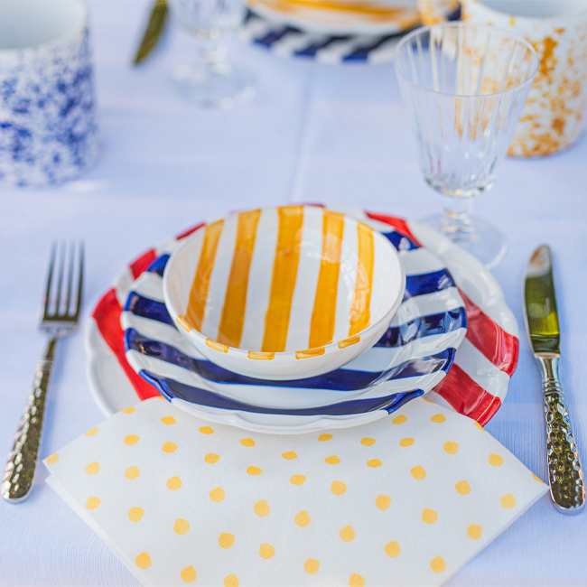 Vietri Amalfitana Cobalt Stripe Salad Plate - place setting