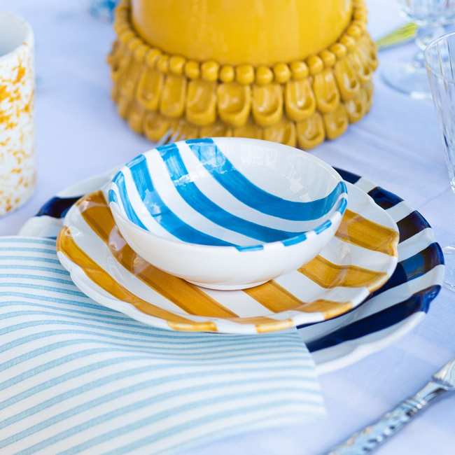 Vietri Amalfitana Aqua Stripe Cereal Bowl - Place Setting