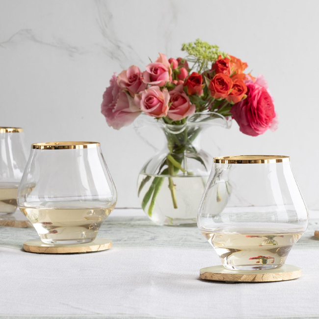 Vietri Contessa Gold Stemless Wine Glass Lifestyle