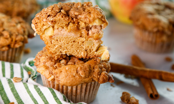 Apple Crumble Muffins with a Cinnamon Cream Cheese Swirl