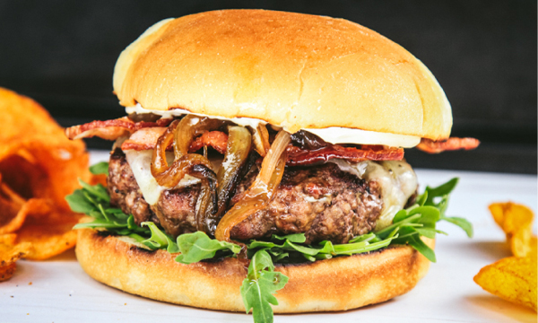 Burgers with a Bacon and Onion Whiskey Sauce