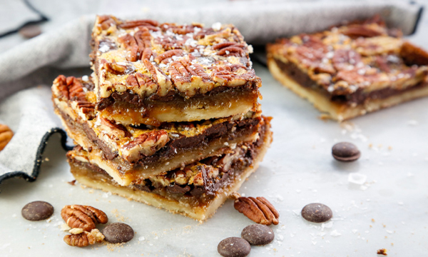 Dark Chocolate Bourbon Pecan Bars