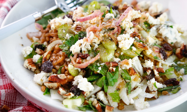 Celery, Fennel, & Farro Salad with Pecans, Raisins, & Gorgonzola