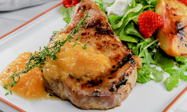 Honey-Mustard, Bone-in Pork Chops with Nectarine Sauce