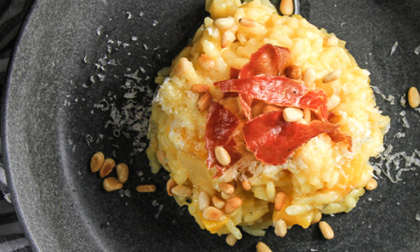 Saffron and Butternut Squash Risotto with Crispy Prosciutto