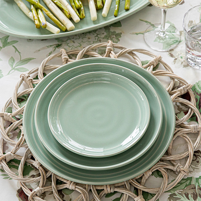 Juliska Bilbao Dinner Plate | Sage with other plates