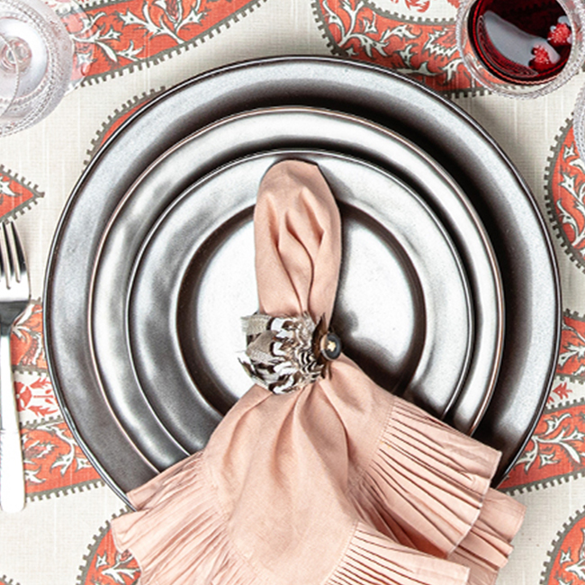 Juliska Pewter Stoneware Dinner Plate in situ