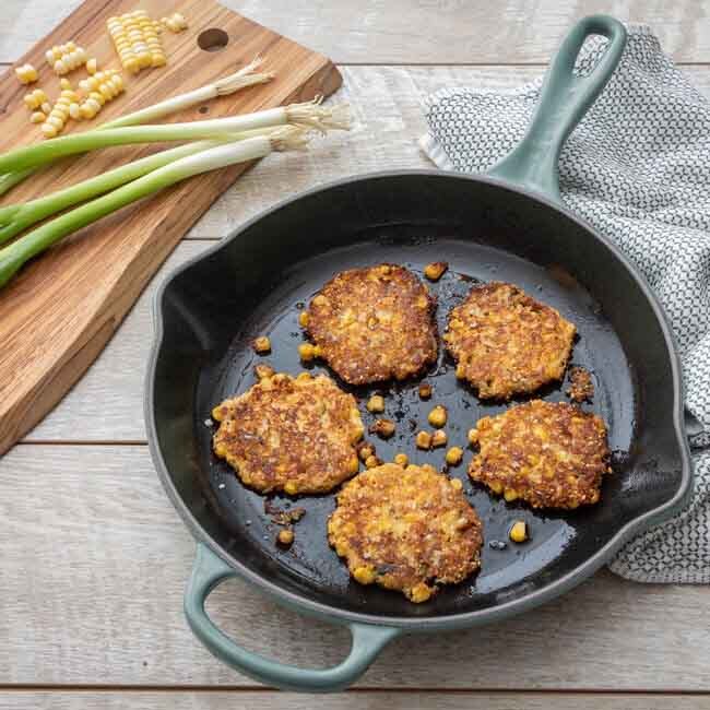 Le Creuset Signature 11.75 Inch Cast Iron Round Skillet Top View with Food