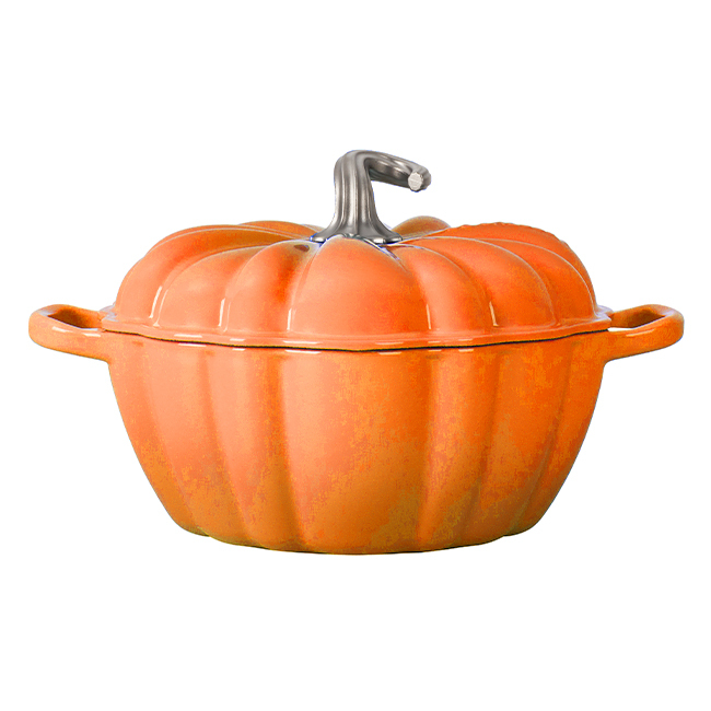 Le Creuset 4 Qt. Cast Iron Cocotte Figural Pumpkin Cocotte with Figural Knob | Persimmon - Side