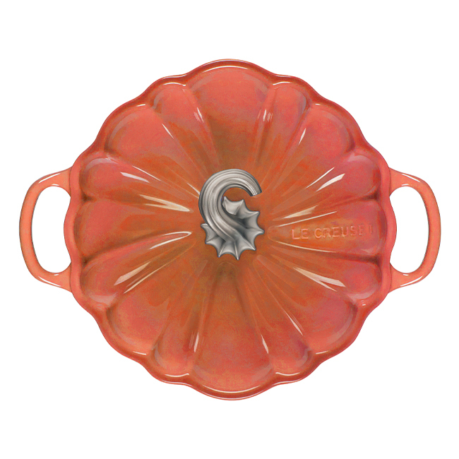 Le Creuset 4 Qt. Cast Iron Cocotte Figural Pumpkin Cocotte with Figural Knob | Persimmon - Top