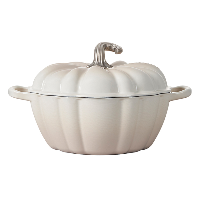 Le Creuset 4 Qt. Cast Iron Cocotte Figural Pumpkin Cocotte with Figural Knob | Meringue - Side