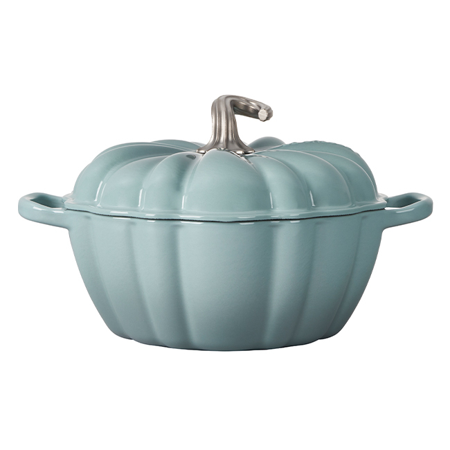 Le Creuset 4 Qt. Cast Iron Cocotte Figural Pumpkin Cocotte with Figural Knob | Sea Salt - Side