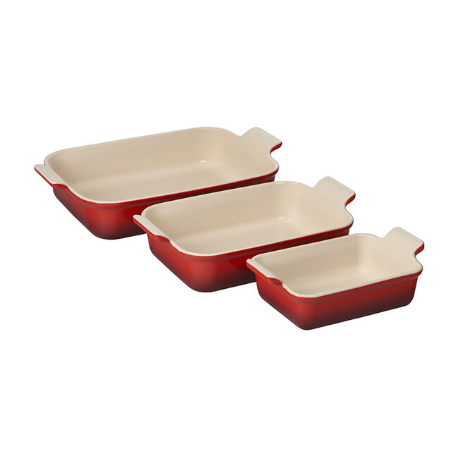 Le Creuset Heritage 3-Piece Rectangular Baking Dish Set - Cerise