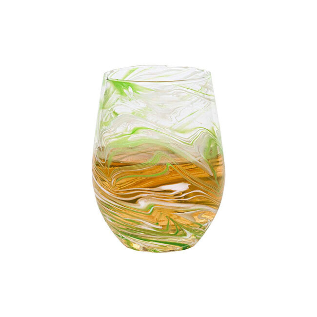 Juliska Puro Marbled Stemless Wine Glass | Green