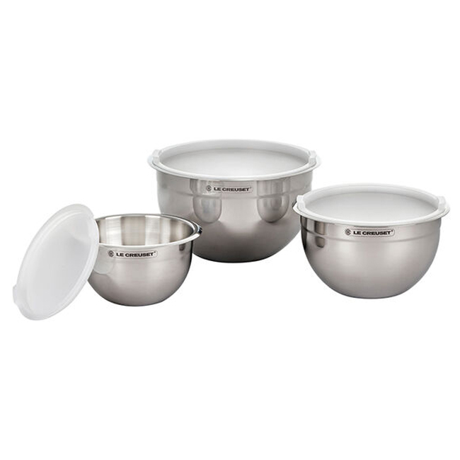 Le Creuset Stainless Steel Mixing Bowls with Lids, Set of 3